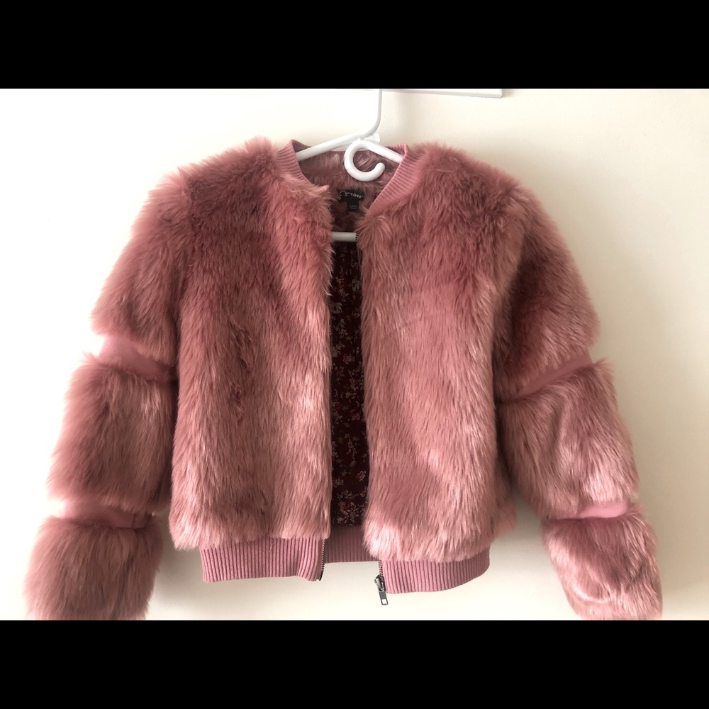 Girls Art Class faux fur pink jacket, size 10/12.